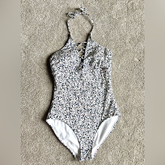 Athleta Swim Aqualuxe Confetti Loop Front One Piece Swimsuit size small - Picture 1 of 6